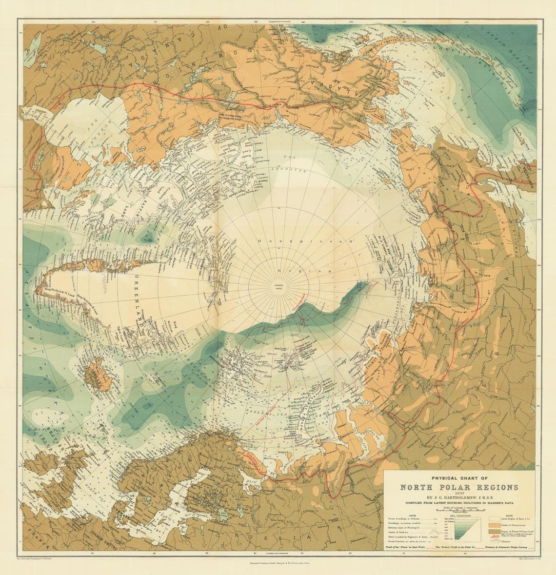 Pole Map Antique North Pole Map Print, 1897: Fine Art Reproduction - Etsy Canada