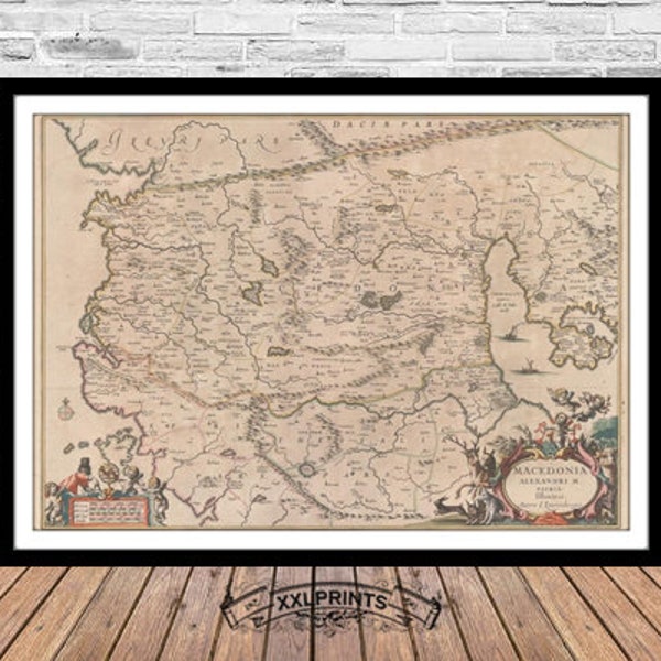 Antica mappa della Macedonia, 1650, mappa rara, riproduzione raffinata, mappa grande, stampa d'arte, arredamento antico, stampa mappa oversize