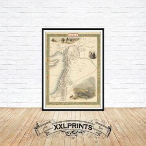 Antique map of Syria, 1851, fine reproduction, large map, fine art print, oversize map print