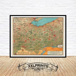 Antike Eisenbahn Karte von Ohio, Pennsylvania, Indiana, 1907, alte Landkarte, seltene, feine Reproduktion, große Karte, Fine Art Druck, Übergröße Karte