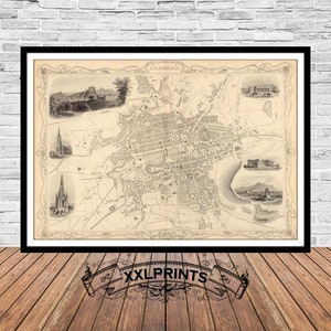 Carte ancienne d'Édimbourg, 1851, plan de la ville, carte ancienne, belle reproduction, grande carte, impression d'art, décoration antique, impression de carte surdimensionnée