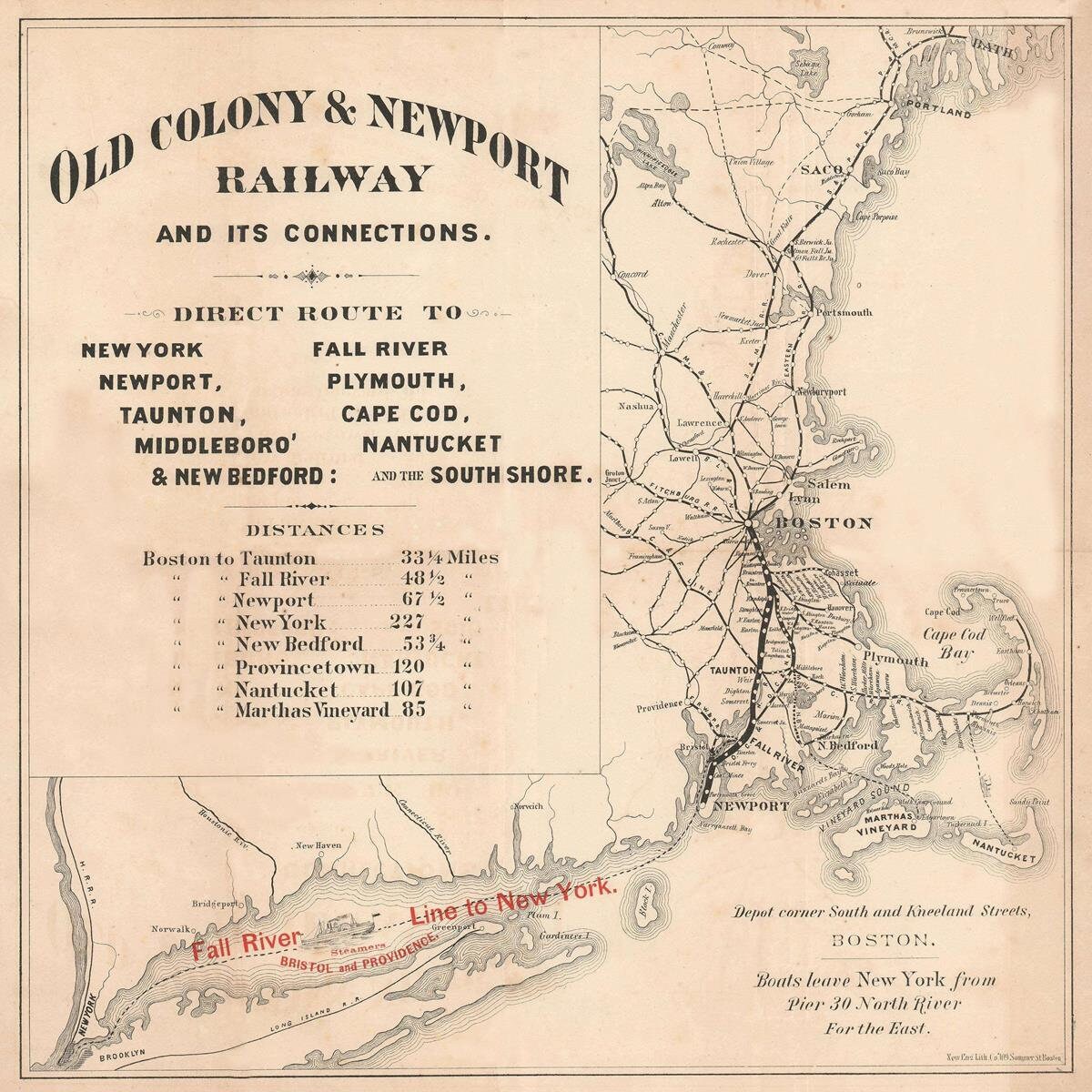 Old Railroad Map of Massachusetts and Rhode Island 1867 Etsy