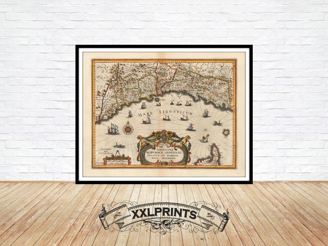 Old Map of Genoa, 1634, Ancient Map, Very Rare, Fine Reproduction ...