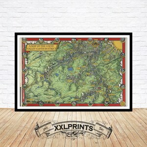 Oude kaart van het stoffendistrict Colne Valley, 1946, fijne reproductie, grote kaart, fine-artprint, antiek decor, extra grote kaartafdruk