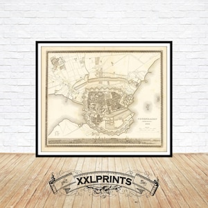 Old map of Copenhagen, 1844, city plan, rare, antique, Meyer&#39;s maps, fine reproduction, large map, fine art print, oversize map print