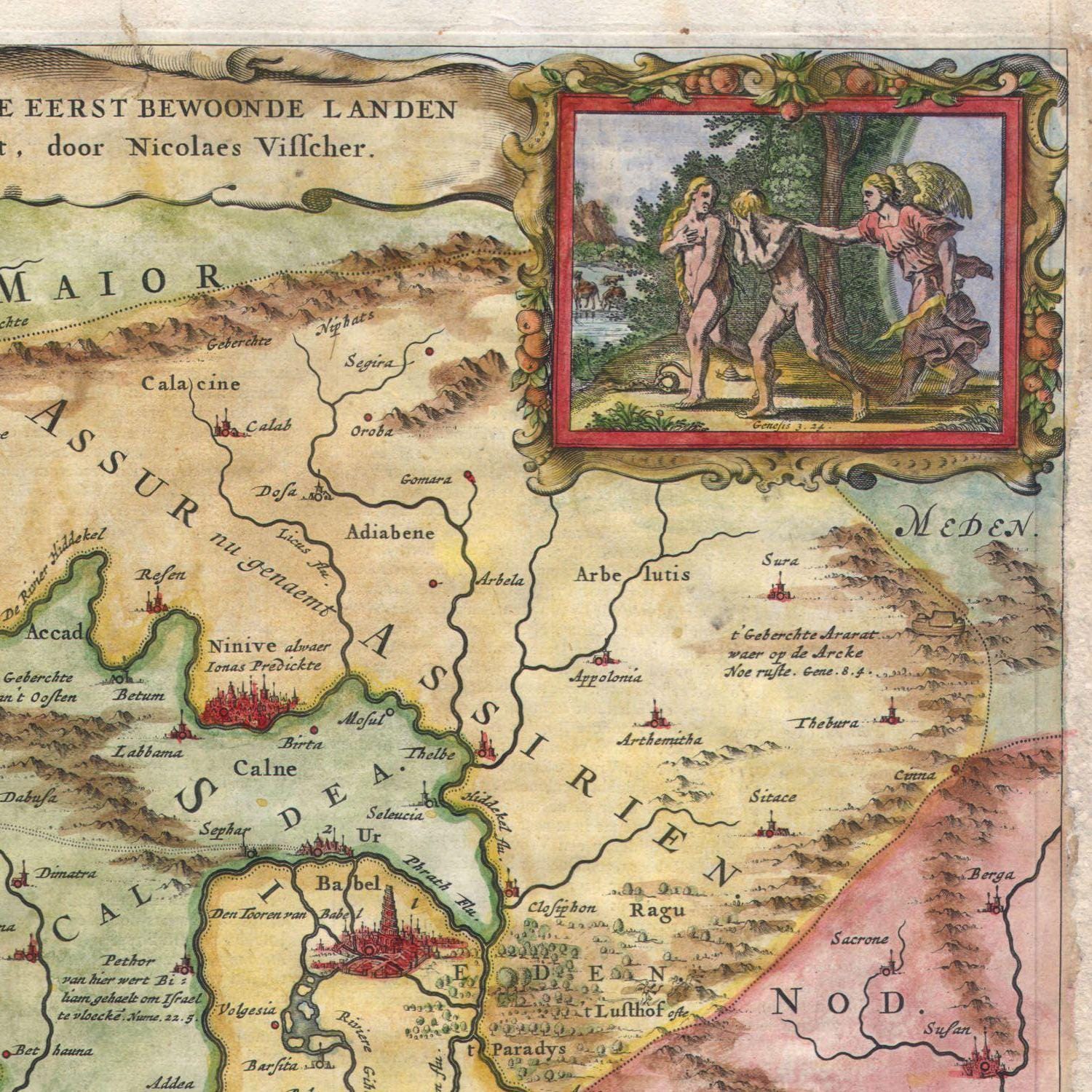 Ancient Holy Land Map Print: 1665 Visscher Allegorical Cartography ...