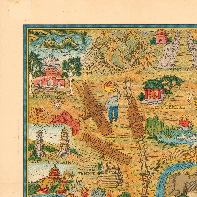 very rare large map,fine art print,antique decor,oversize map print China 1936 Peking antique map fine reproduction Old map of Beijing