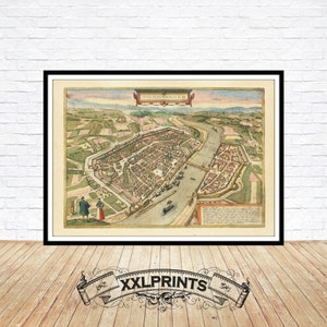 Mapa antiguo de Frankfurt Rin-Meno, 1572, muy raro, reproducción fina, mapa grande, impresión de bellas artes, impresión de mapa de gran tamaño
