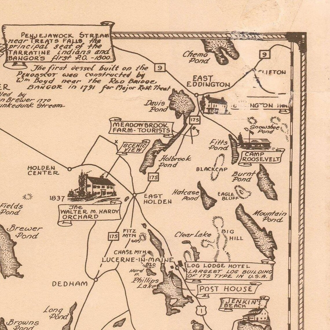 Old Map of Penobscot Bay Maine 1940 Pictorial Map Fine | Etsy