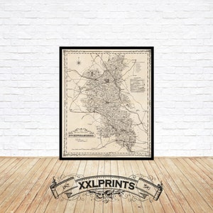 Old map of Buckinghamshire, 1850,  antique map, United Kingdom&#39;s counties,fine reproduction,large map,fine art print,oversize map print