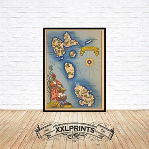 Guadeloupe & Martinique Vintage Map Print: 1943 Fine Art Reproduction