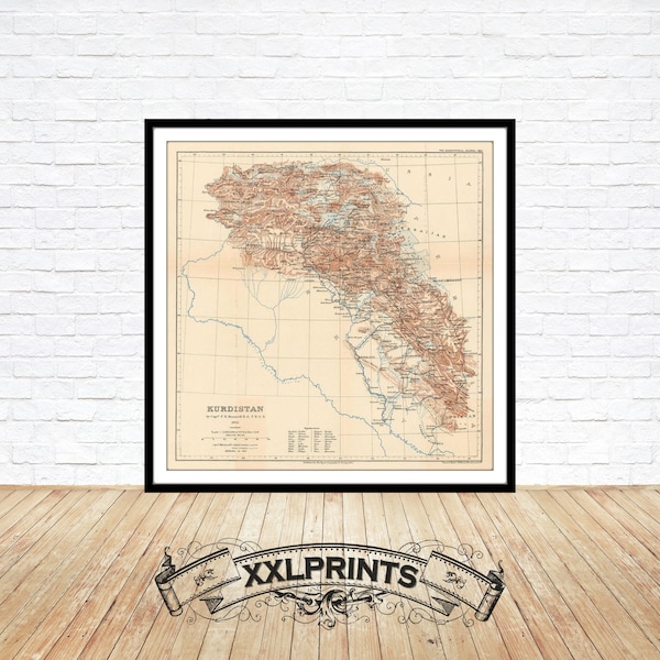 Impression de carte du Kurdistan, 1894 belle reproduction antique