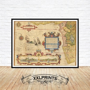 Vecchia mappa dell'Africa sud-occidentale, 1596, mappa molto rara, antica, bella riproduzione, mappa di grandi dimensioni, stampa artistica, arredamento antico, stampa di mappa di grandi dimensioni