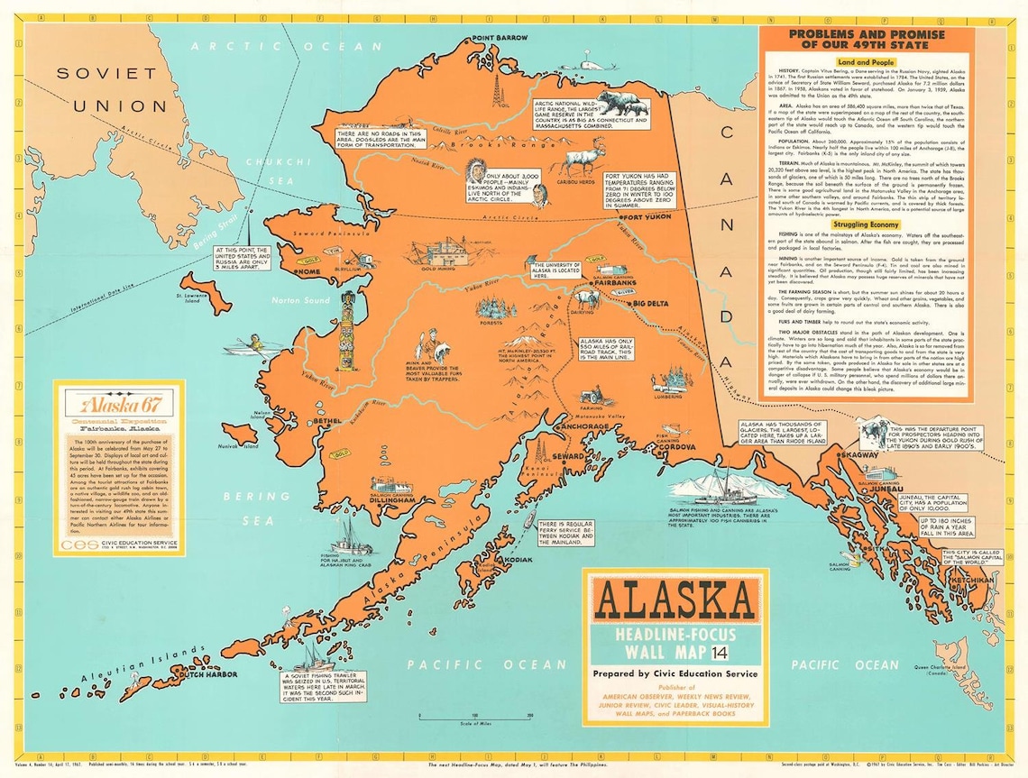 Old Pictorial Map of Alaska 19th Century Fine Reproduction Etsy