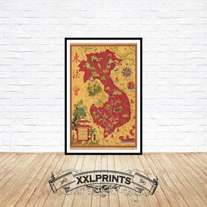 Mapa antiguo de la Indochina francesa, 1945, mapa ilustrado, reproducción fina, mapa grande, impresión de bellas artes, impresión de mapa de gran tamaño