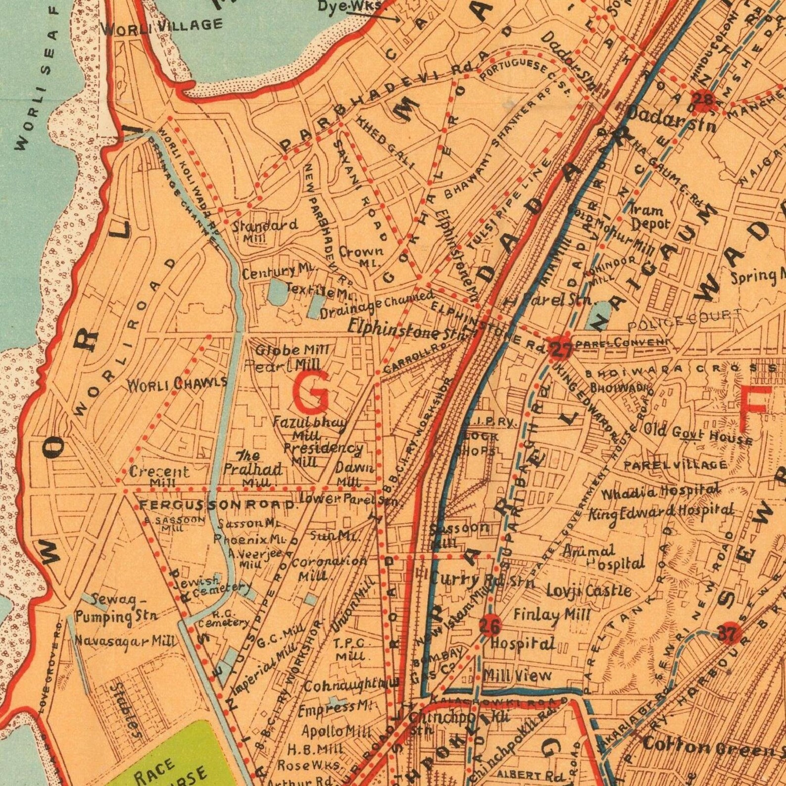 Old Map of Bombay, 1940, City Plan, Fine Reproduction, Large Map, Fine