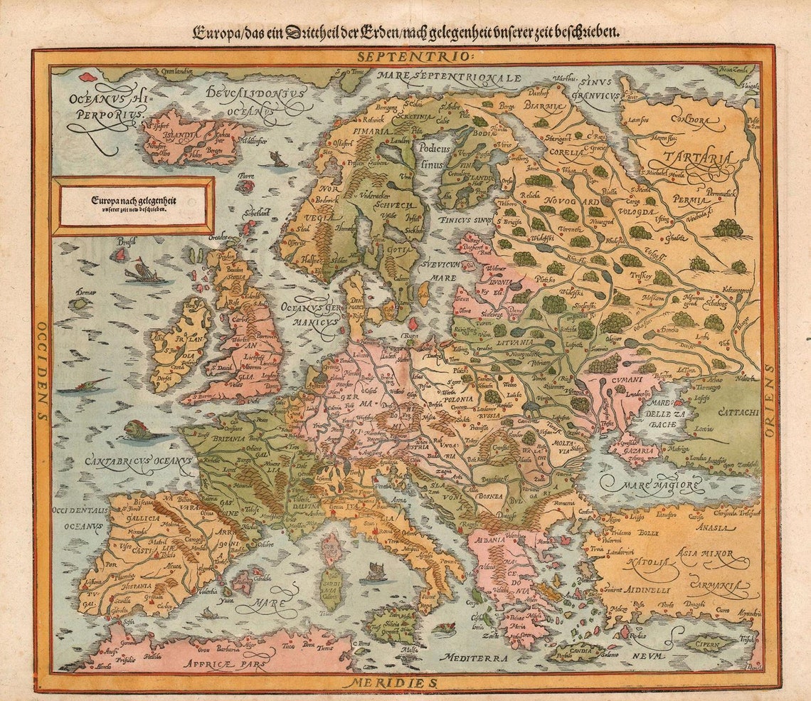 Ancient Map of Europe 1590 Very Rare Map Fine Reproduction Etsy