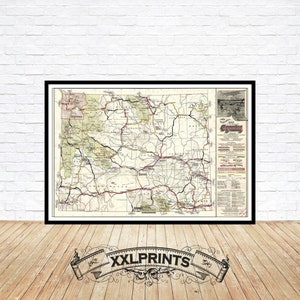 Ancienne carte du Wyoming et des autoroutes de l'État, 1932, carte ancienne, belle reproduction, grande carte, impression d'art, décor antique, impression de carte surdimensionnée