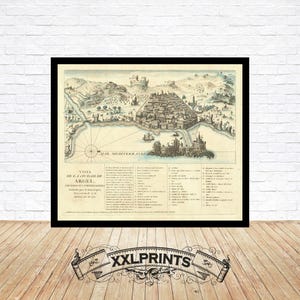 Antique perspective view of Algiers, 1783, fine reproduction, large map, fine art print, oversize map print