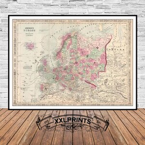 Antique Map of Europe, 1864: Fine Art Giclée Print