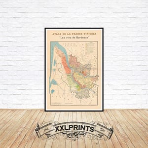 Alte Karte der Bordeaux-Weinregion, 1941, Frankreich Weinberge, feine Reproduktion, große Karte, hochwertiger Kunstdruck