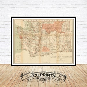 Alte Landkarte von Washington Territory, 1884, Antique Map, Feine Reproduktion, große Karte, Fine Art Druck, Übergröße Karte