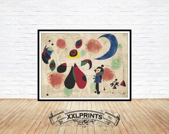 Joan Miro - peinture, femmes, lune, oiseaux, 1949, belle reproduction, impression d'art, gros caractères