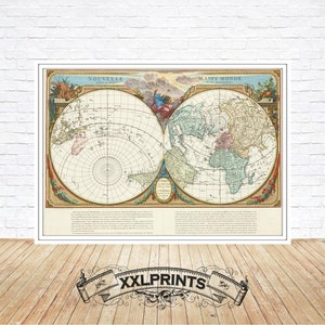 Ancienne carte du monde, 1781, langue française, rare, belle reproduction, grande carte, impression d'art, impression de carte surdimensionnée