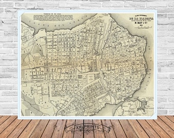 Antique city plan of Havana, 1853, old map, fine reproduction, antique decor, fine art print