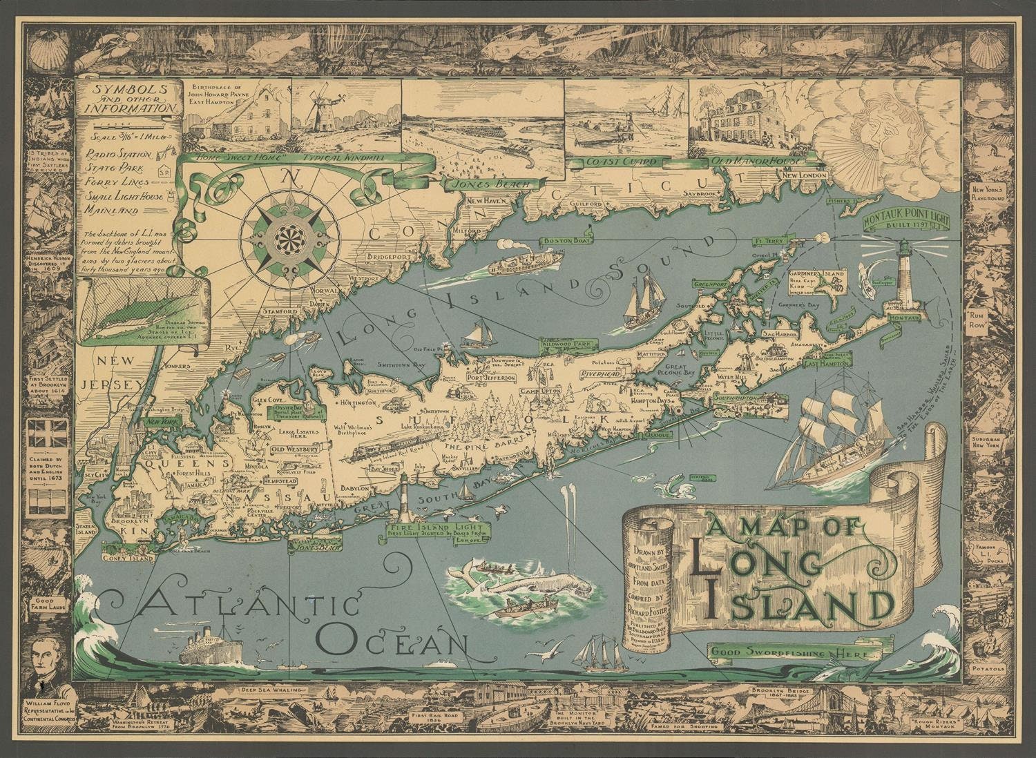 Old Map of Long Island New York 1933 Pictorial Fine - Etsy