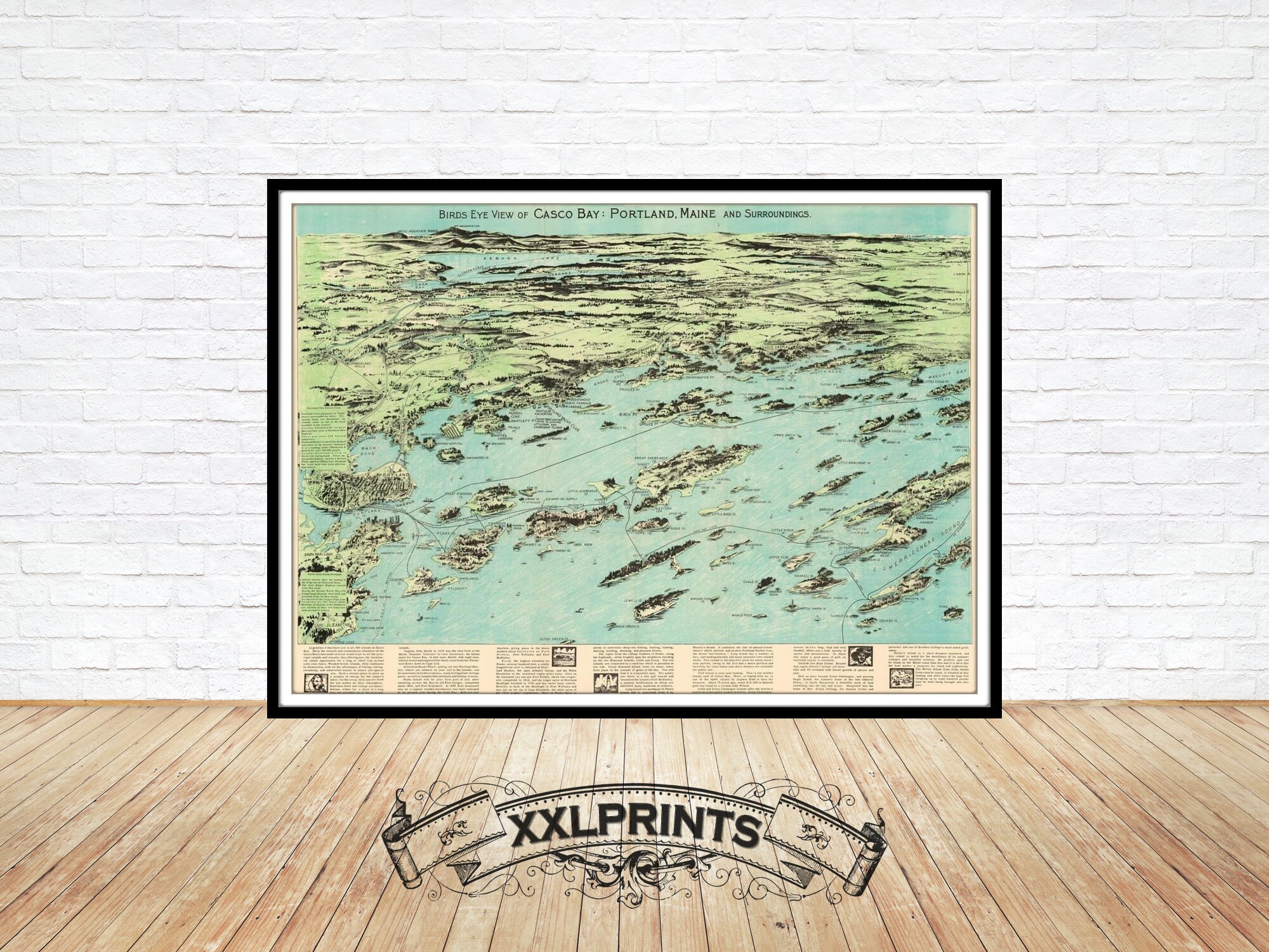 Casco Bay Maine Map Print: 19th Century Portland, Fine Art Reproduction