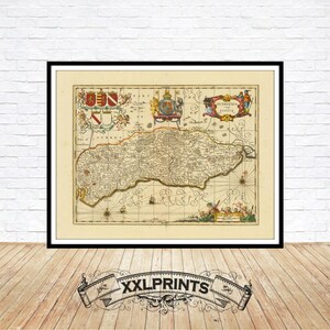 Antike Karte von Sussex, 1690, Grafschaften des Vereinigten Königreichs, feine Reproduktion, große Karte, Fine Art Print, Kunstdruck