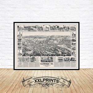 Alte Vogelperspektive auf Placerville, Kalifornien, 1888, feine Reproduktion, große Karte, Fine Art Druck, Überformat-Karte
