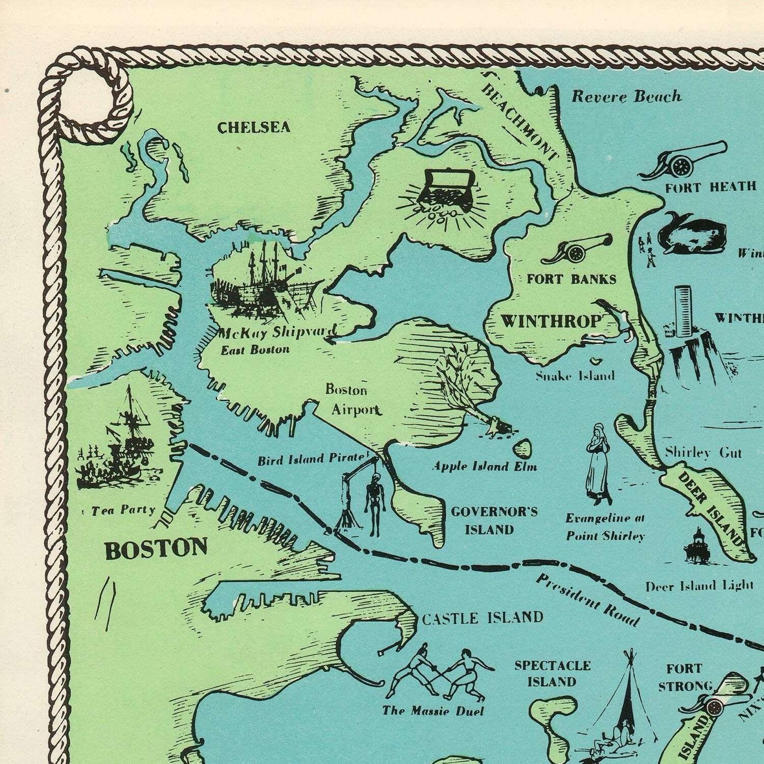 Old Pictorial Map of Boston Bay Cape Cod 1944 Fine Etsy UK