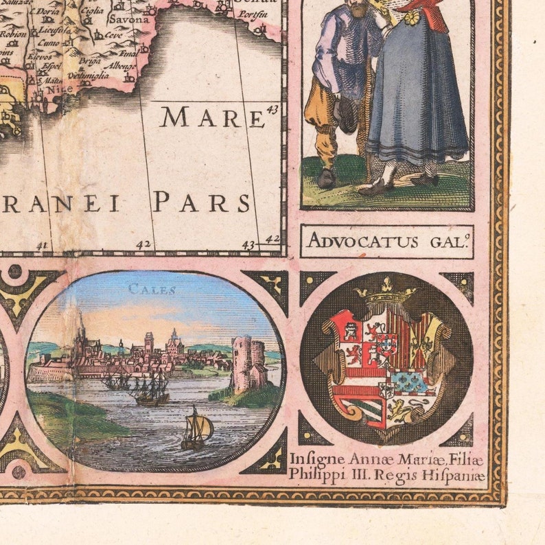Old Map of France 1633 Extremely Rare Map Ancient Fine Etsy