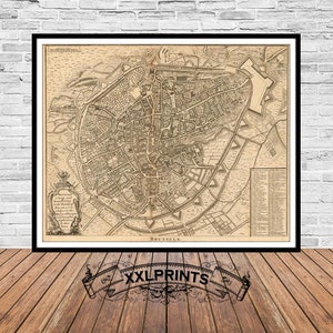 Ancienne carte de Bruxelles, 1746, plan de la ville, carte ancienne, très rare, belle reproduction, grande carte, impression d'art, décor antique, impression de carte surdimensionnée