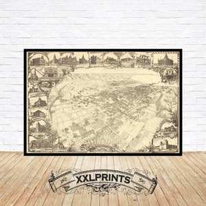 Alte Karte von Santa Barbara, Landkarte von 1898, aus der Vogelperspektive, seltene, feine Reproduktion, große Karte, Fine Art Print, Kunstdruck, Übergröße, Karte
