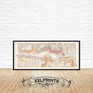 Alte Karte des Flusstals der Champagne, Frankreich, 1944, Weinkarte, feine Reproduktion, große Karte, Fine Art Print, Kunstdruck der Landkarte