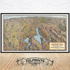Hoover Dam, Lake Mead aus der Vogelperspektive, 1931, feine Reproduktion, große Karte, Fine Art Druck, Übergröße Landkarte