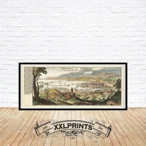 Antike Ansicht von Marseille, 1720, sehr seltene, feine Reproduktion, große Karte, Fine Art Druck, Übergröße Landkarte