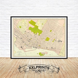 Plan de la vieille ville de Montréal, 1910, belle reproduction, grande carte, impression d'art, impression de carte surdimensionnée