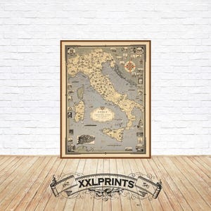 Old map of Italy and Vatican city, 1935, illustrated map, fine reproduction, antique decor, fine art print