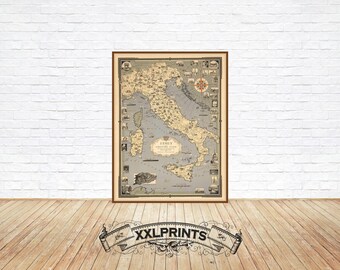 Italy & Vatican City Map Print: 1935 Illustrated Antique Decor