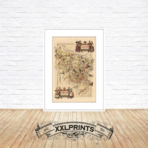 Antigo mapa pictórico da Alsácia e da Lorena, 1951, Províncias da França, reprodução fina, mapa grande, impressão de belas artes, impressão de mapa em tamanho grande