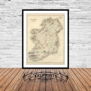 Old map of Ireland, 1872, rare map, antique, fine reproduction, large map, fine art print, antique decor, oversize map print