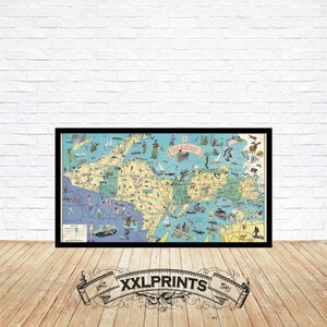 Stampa artistica della mappa della penisola superiore del Michigan: riproduzione della mappa pittorica del 1935