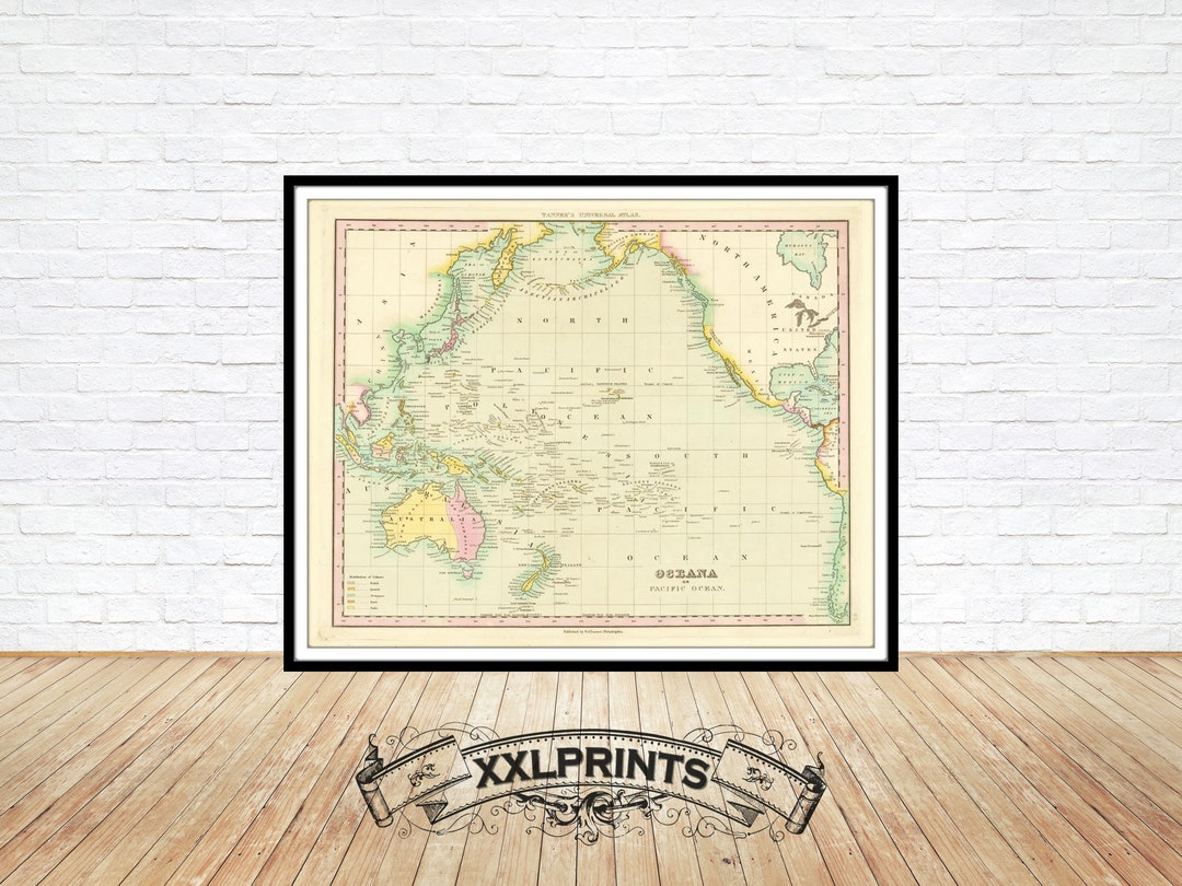 Old Map of Oceania, Pacific Ocean, 1836, Fine Reproduction, Large Map