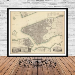 Antique New York City Map Print, 1840 City Plan