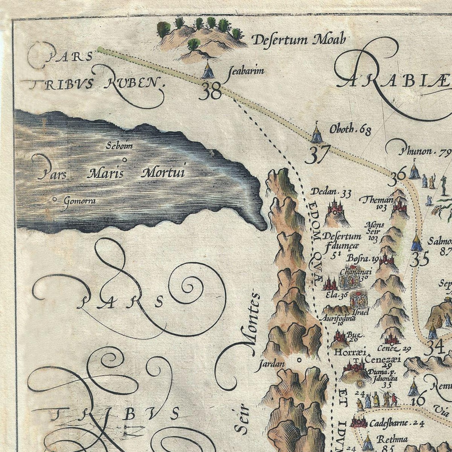 Old Map of Holy Land Desert of Paran 1590 Very Rare 12 Etsy