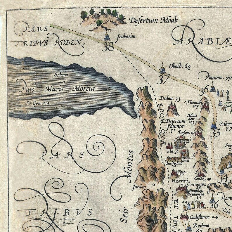 Old Map of Holy Land Desert of Paran 1590 Very Rare 12 Etsy Australia
